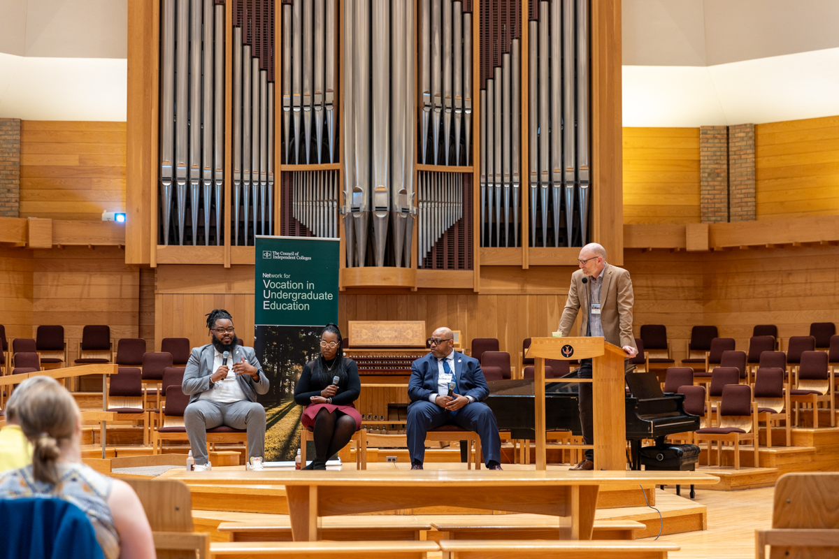 Several panelists speaking at the 2024 NetVUE gathering at Calvin University.