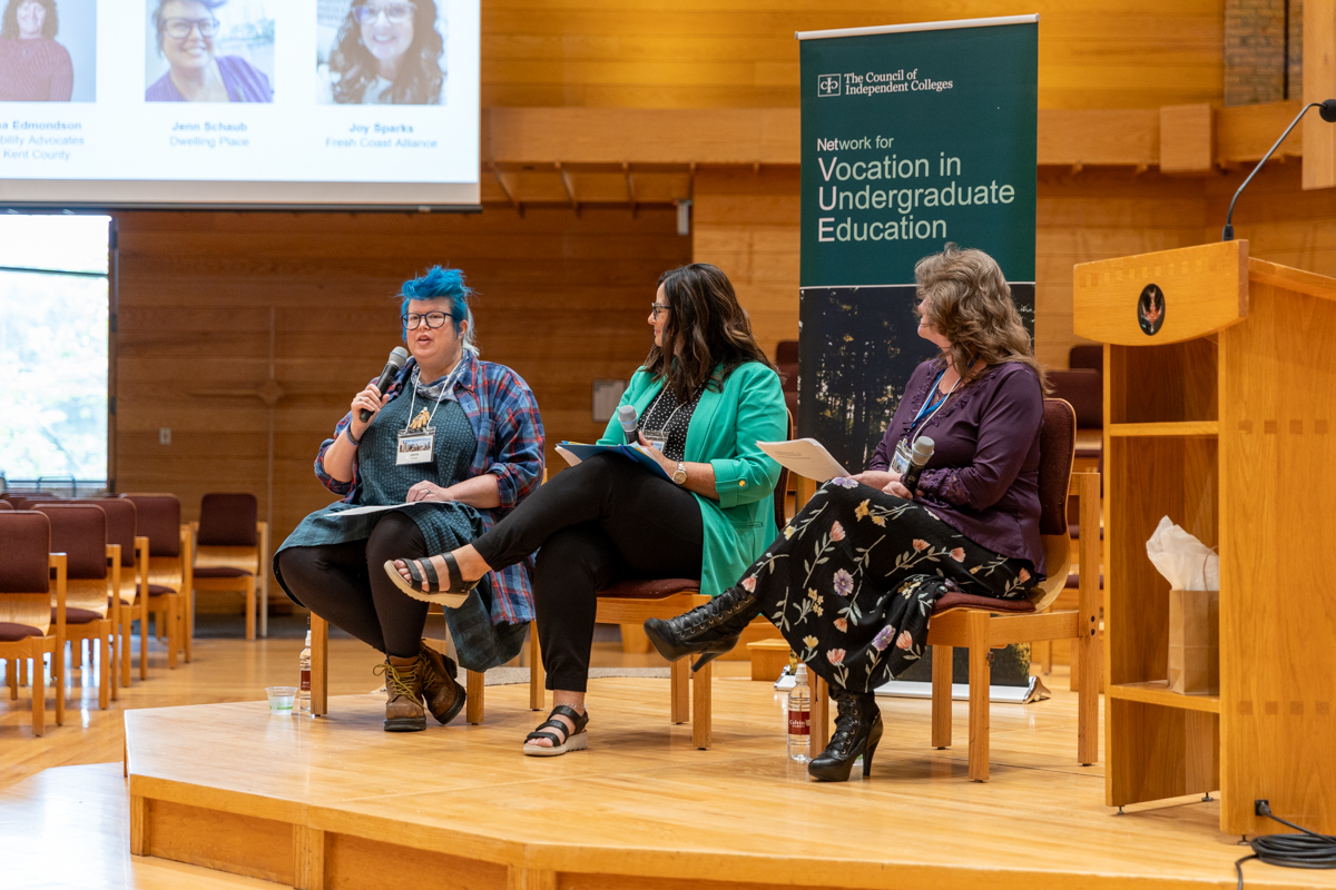 Several panelists speaking at the 2024 NetVUE gathering at Calvin University.