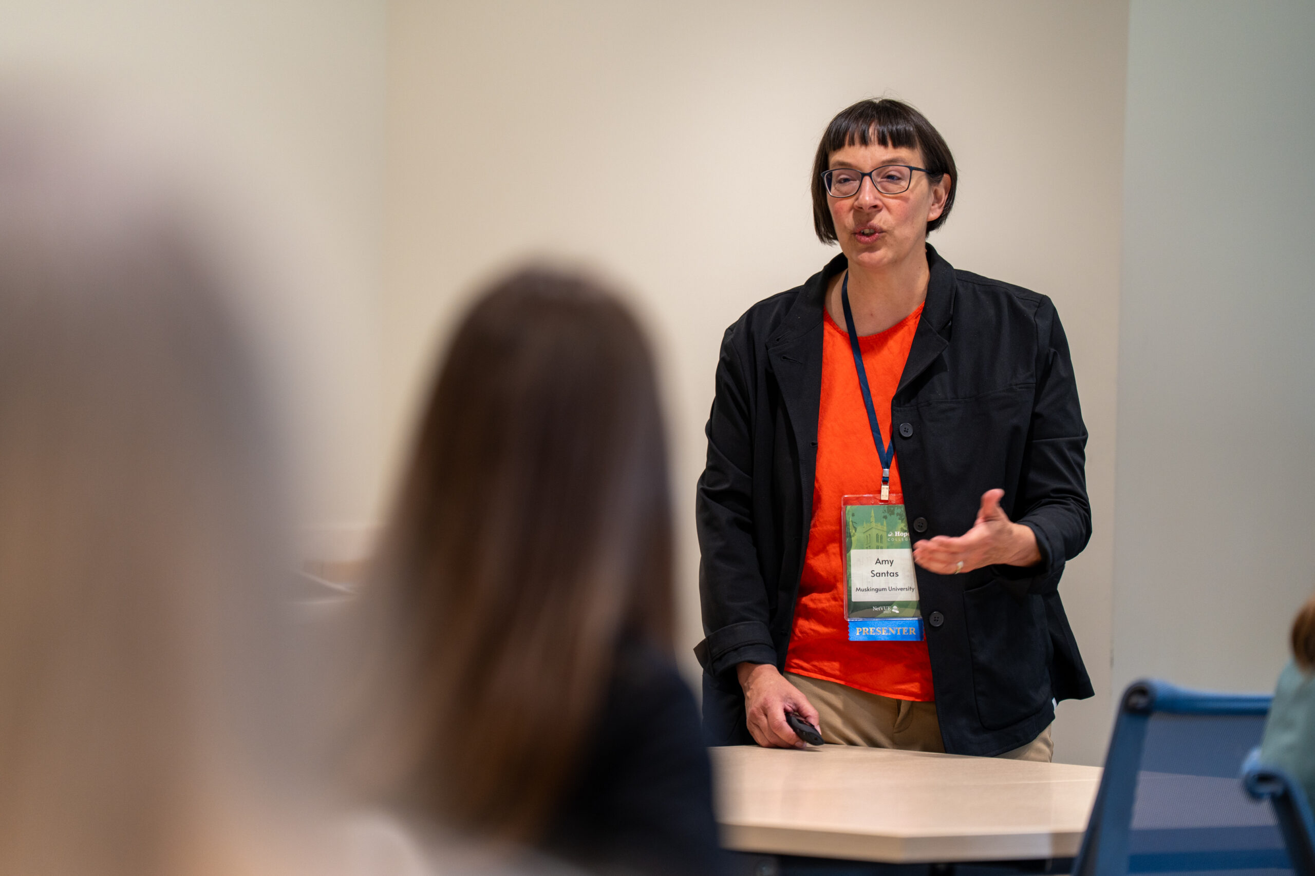 A speaker presents during a breakout session during the 2025 NetVUE regional gathering at Hope College.