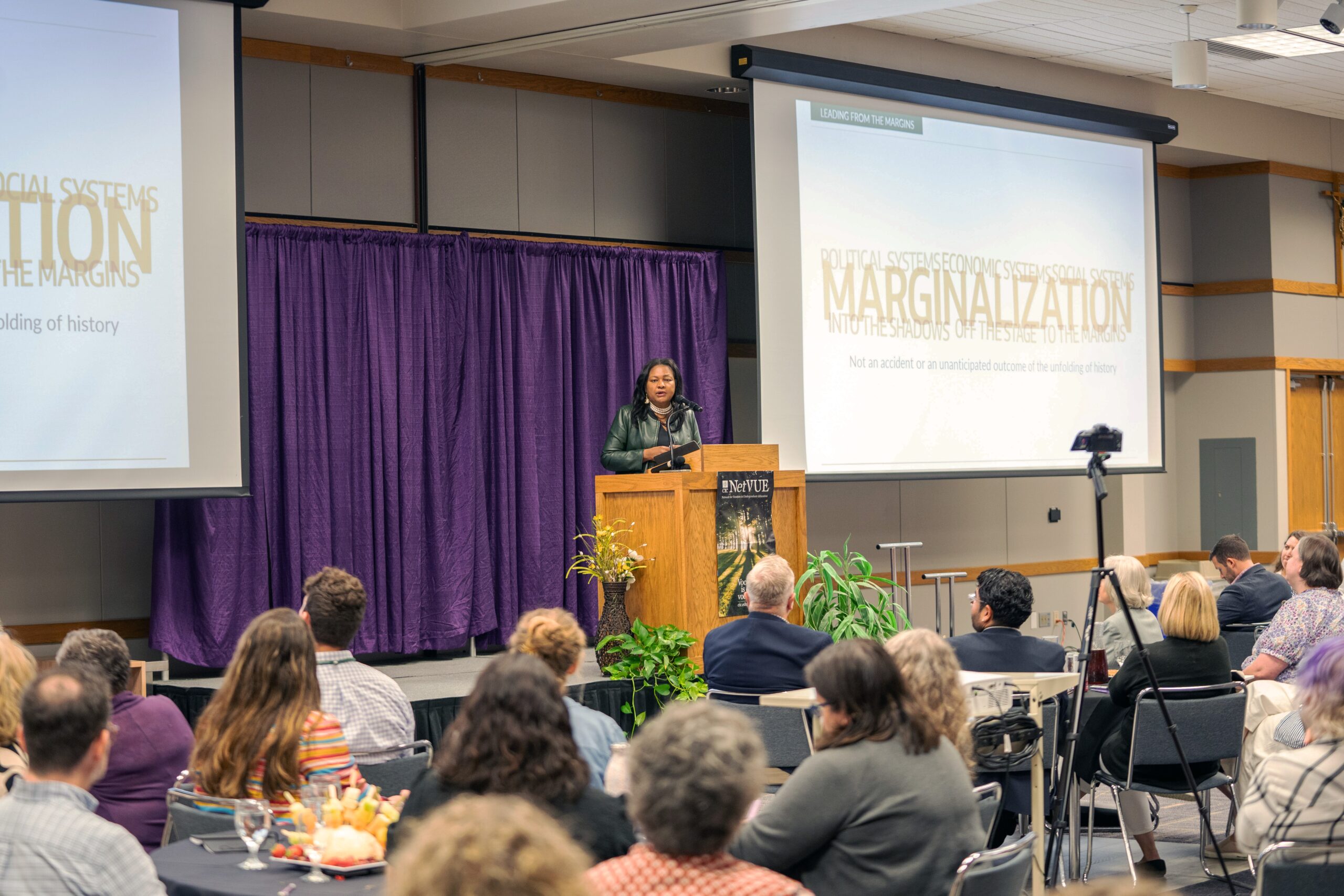 Mary Dana Hinton, president of Hollins University, presents at the 2024 NetVUE 