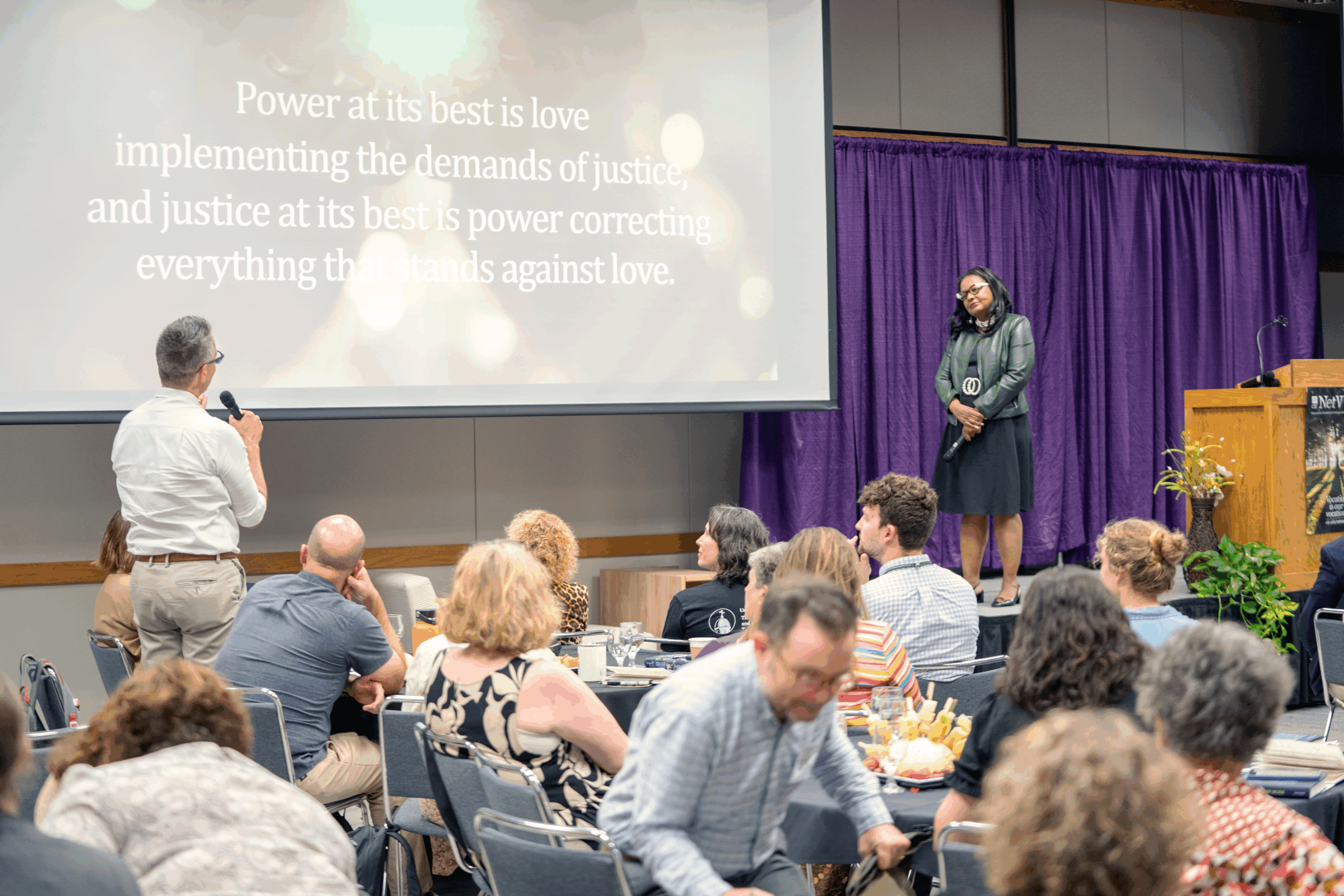 Mary Dana Hinton takes questions from the audience during the 2024 NetVUE 